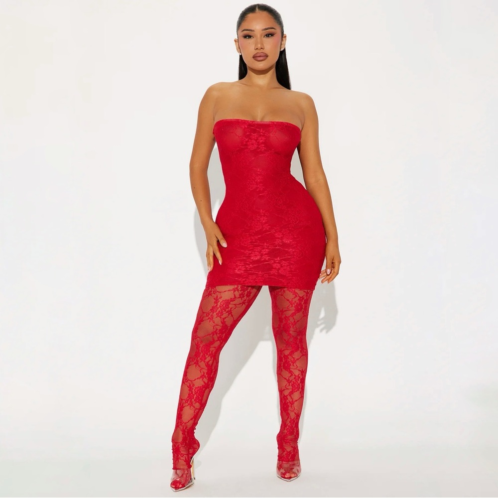 So Lovely Lace Micro Mini Dress Set - Red FASHION NOVA brand new set